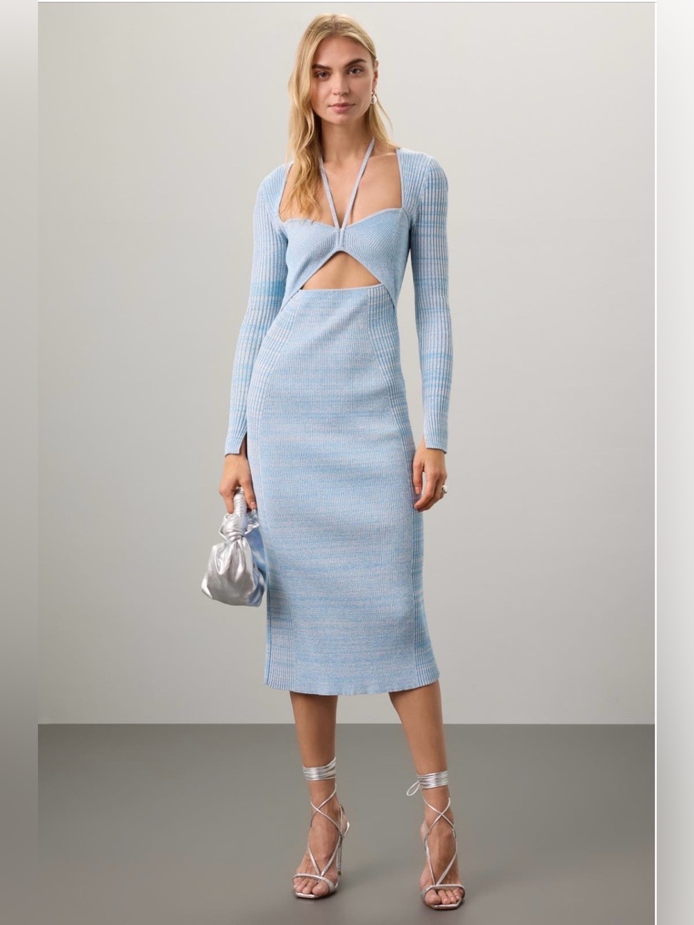 Jonathan Simkhai~Alexia~Light Blue Cutout Ribbed Midi Dress~Size Small~$545~
